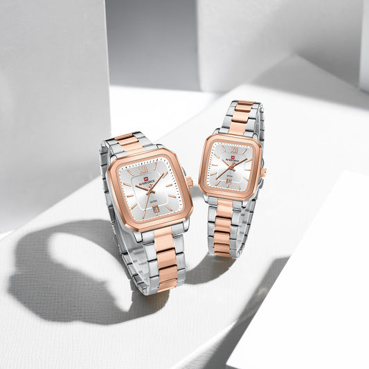 Naviforce 9239 Luxury Couple Watch - Silver RoseGold