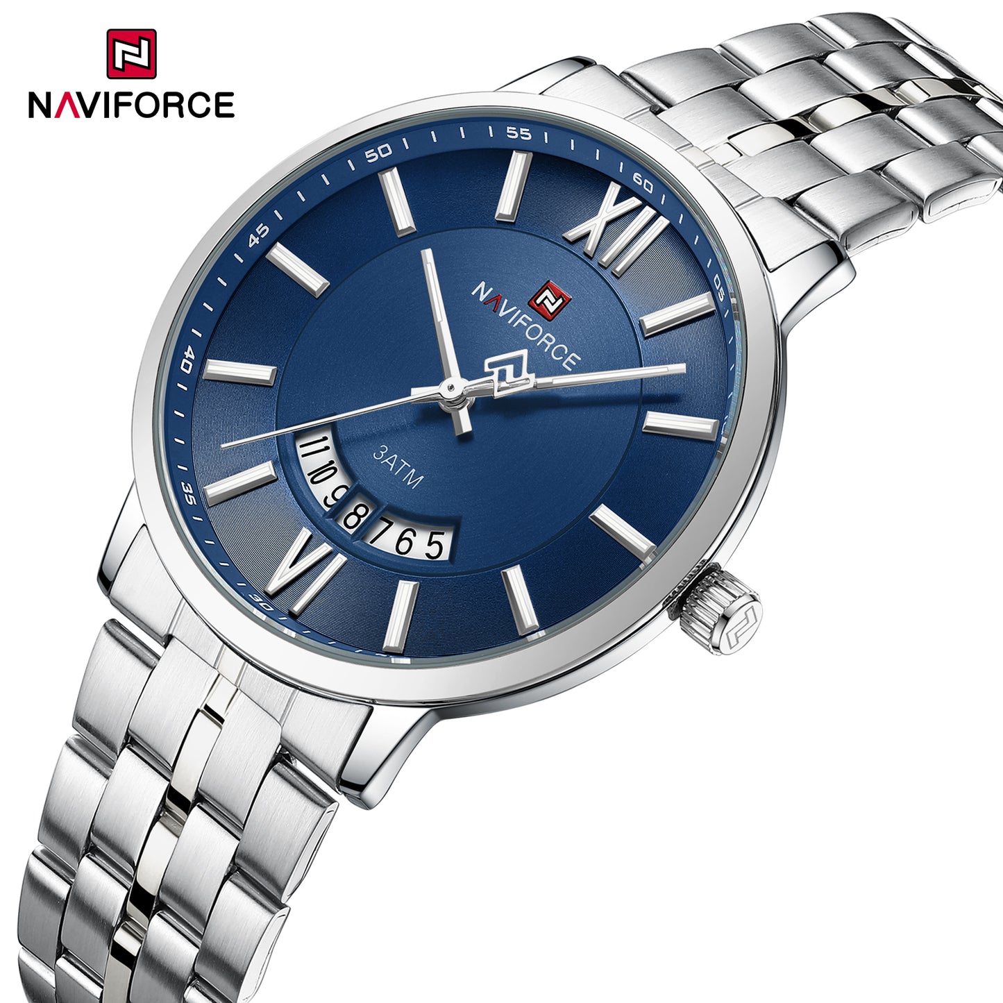 Naviforce 9238 Unico Quartz Couple Watch - Silver Blue