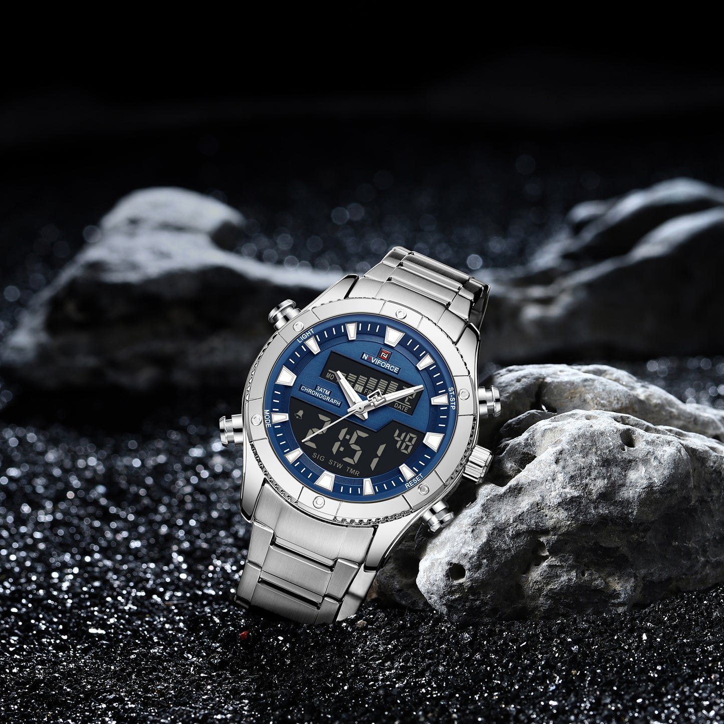 Naviforce 9259 Prime Men Stainless Steel Watch - Silver Blue