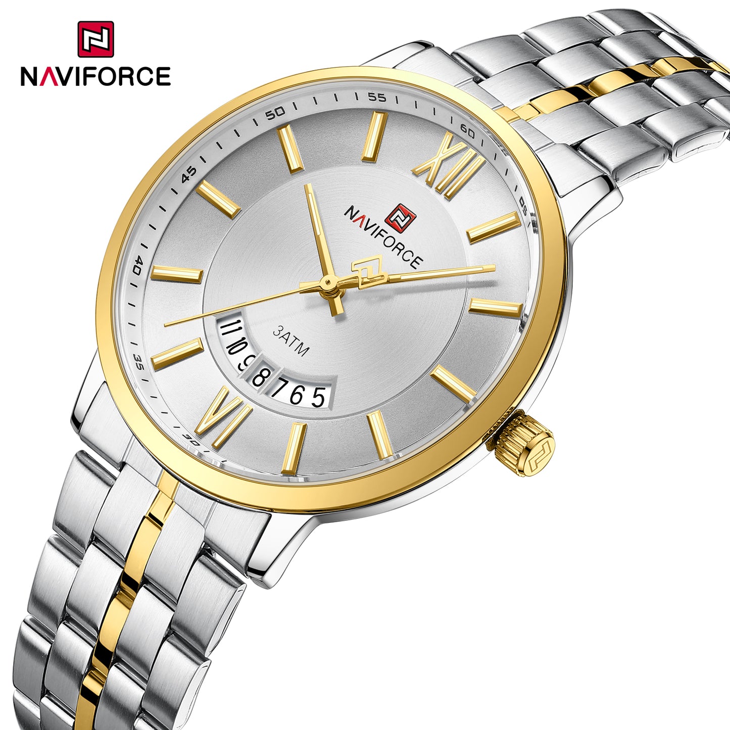 Naviforce 9238 Unico Quartz Couple Watch - Silver Gold