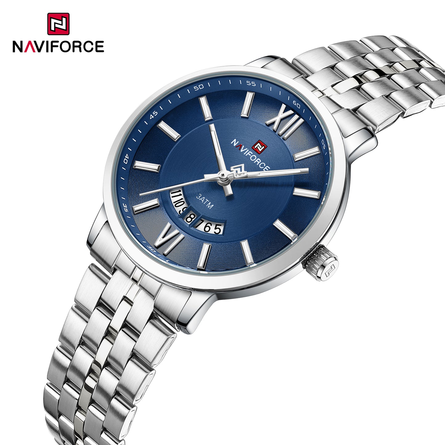 Naviforce 9238 Unico Quartz Couple Watch - Silver Blue