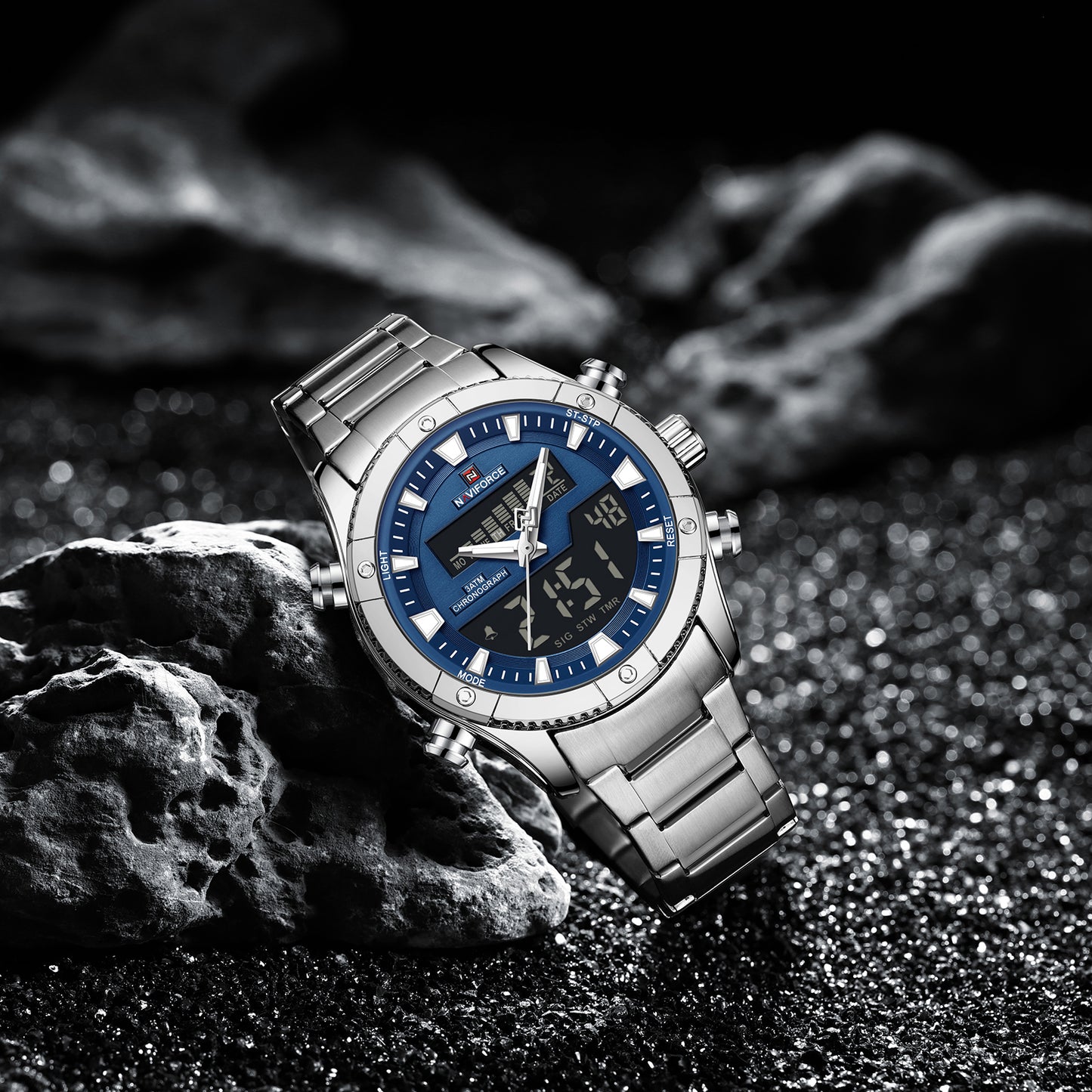 Naviforce 9259 Prime Men Stainless Steel Watch - Silver Blue