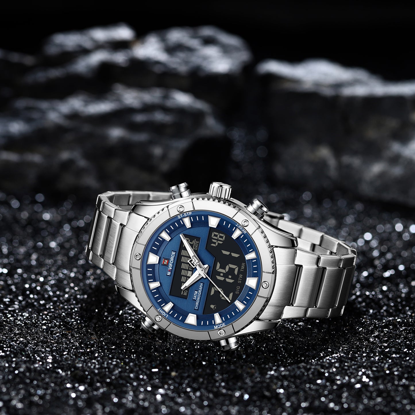 Naviforce 9259 Prime Men Stainless Steel Watch - Silver Blue