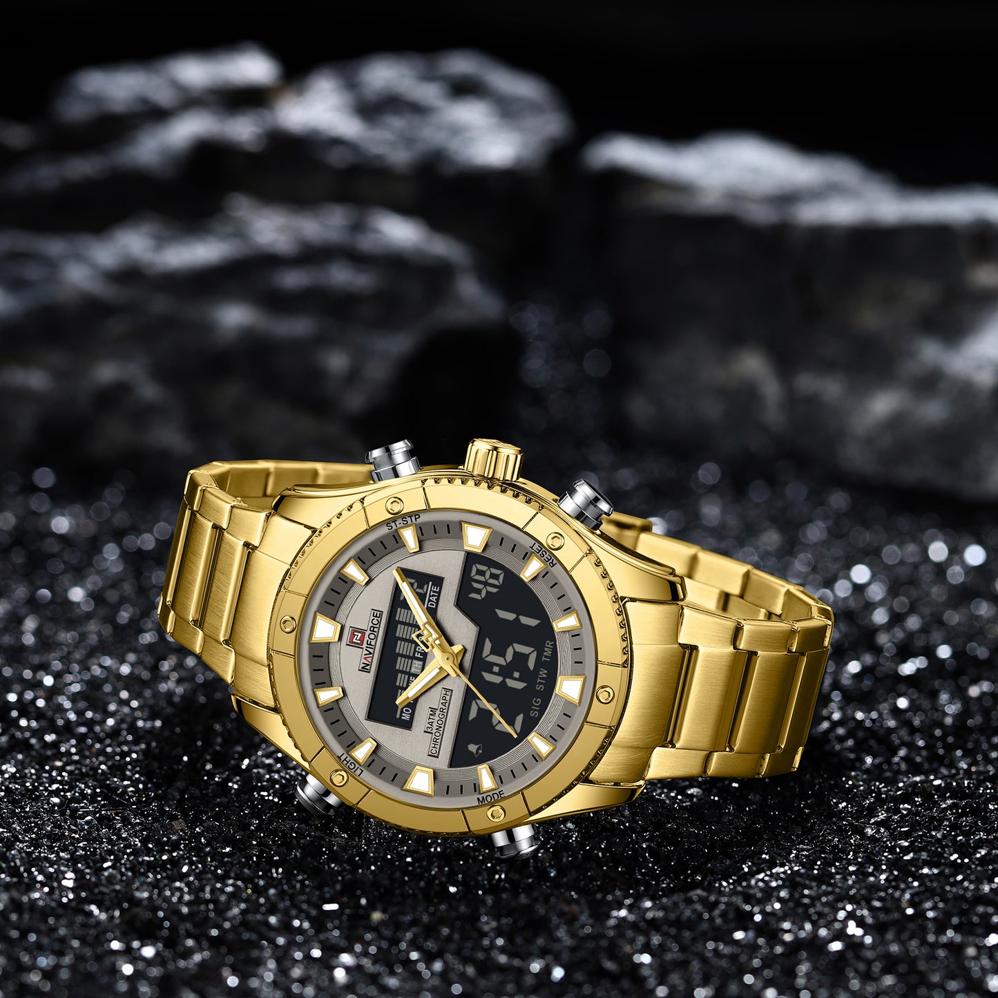 Naviforce 9259 Prime Men Stainless Steel Watch - Gold Grey