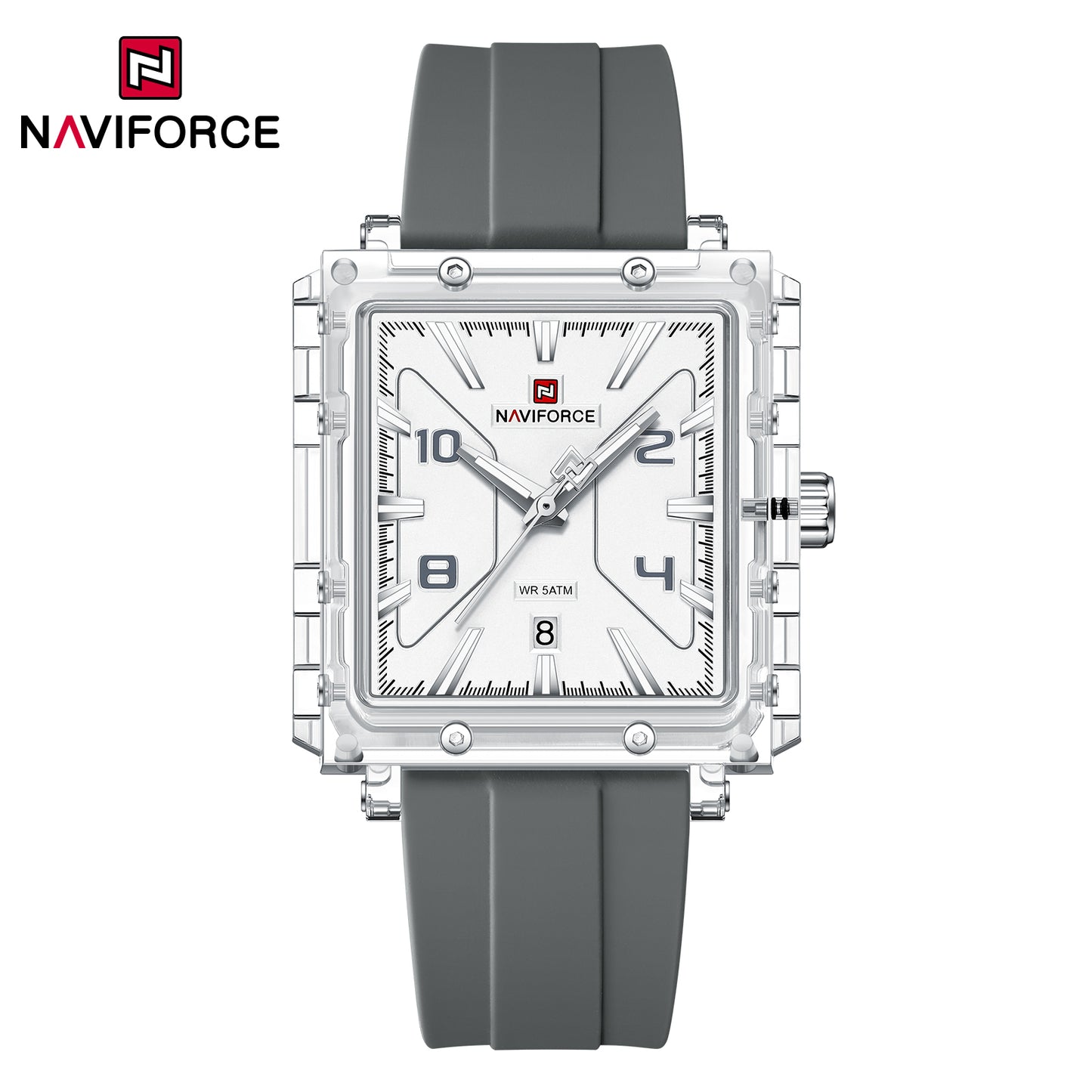 Naviforce 6112 Square Unisex Silicone Watch - Grey White