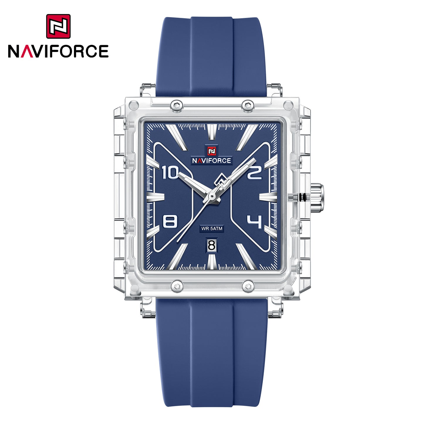 Naviforce 6112 Square Unisex Silicone Watch - Silver Blue