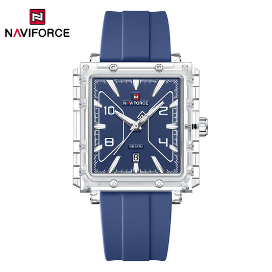 Naviforce 6112 Square Unisex Silicone Watch - Silver Blue
