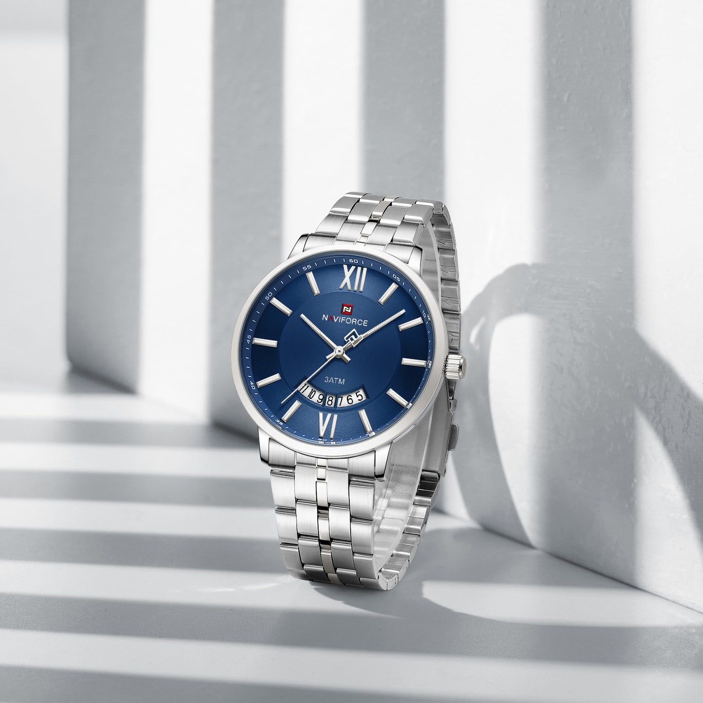 Naviforce 9238 Unico Quartz Couple Watch - Silver Blue