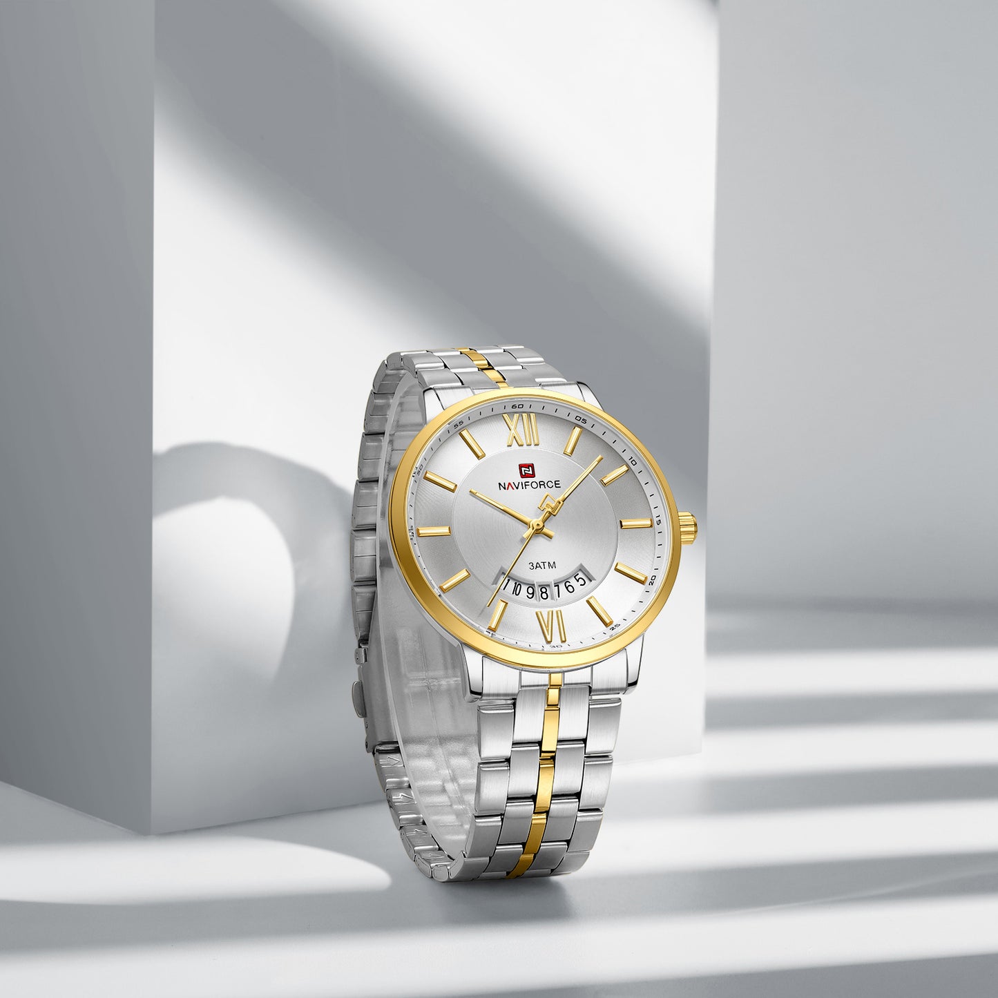 Naviforce 9238 Unico Quartz Couple Watch - Silver Gold