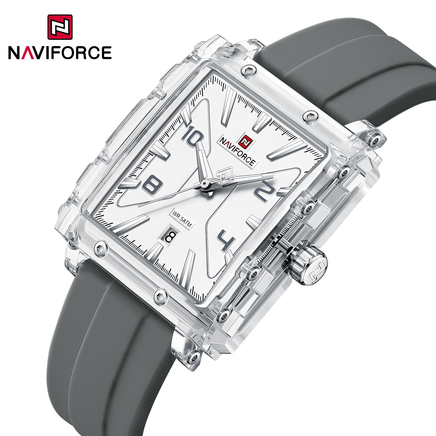 Naviforce 6112 Square Unisex Silicone Watch - Grey White
