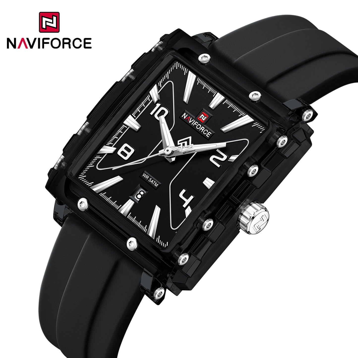 Naviforce 6112 Square Unisex Silicone Watch - Black