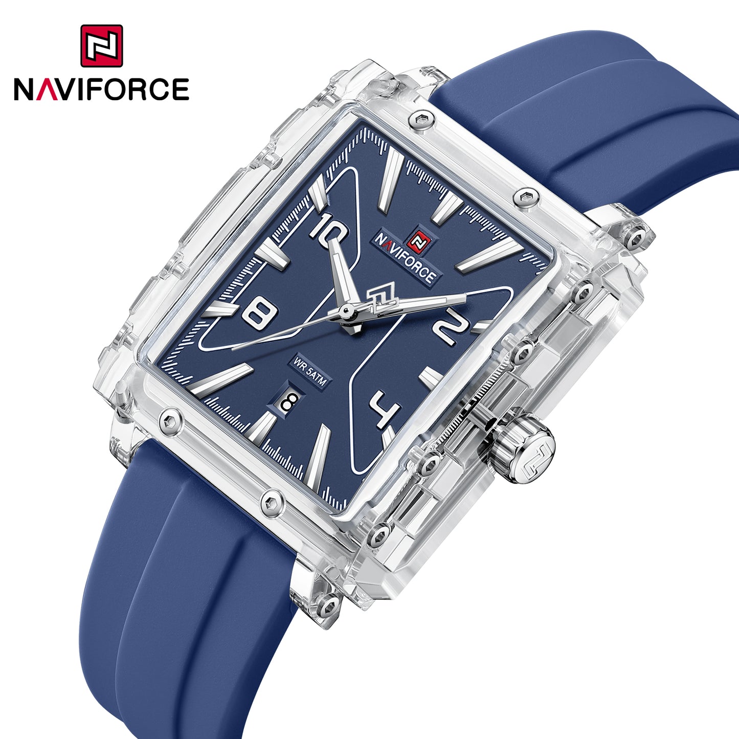 Naviforce 6112 Square Unisex Silicone Watch - Silver Blue