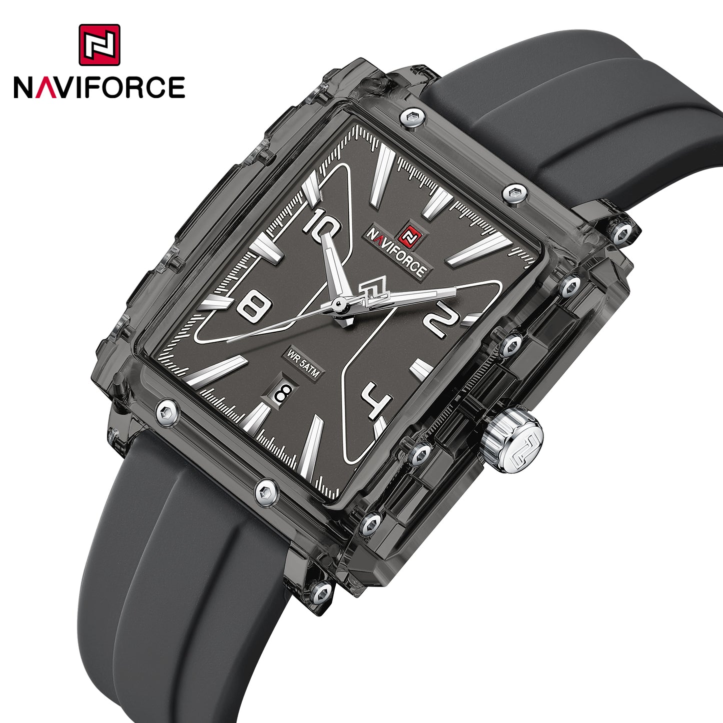 Naviforce 6112 Square Unisex Silicone Watch - Dark Grey