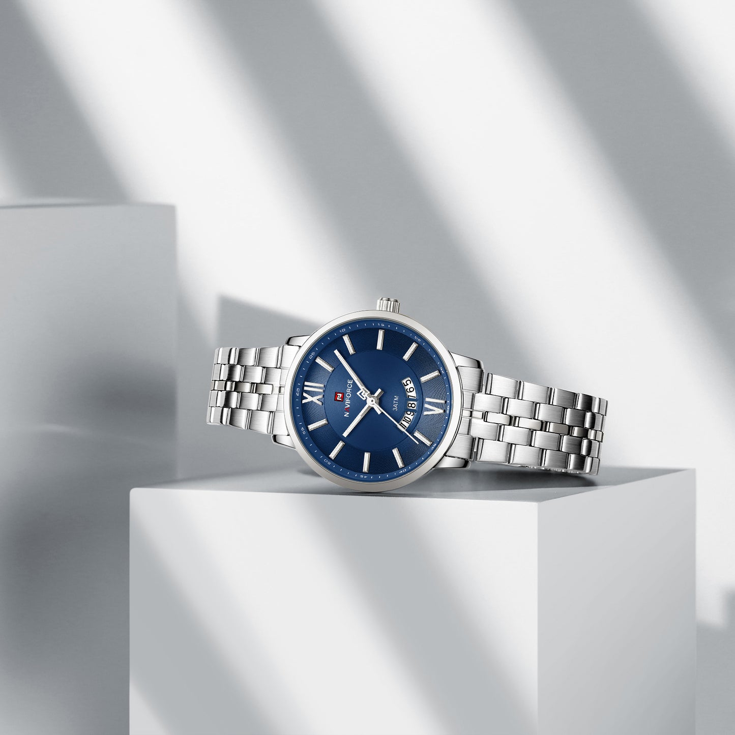 Naviforce 9238 Unico Quartz Couple Watch - Silver Blue