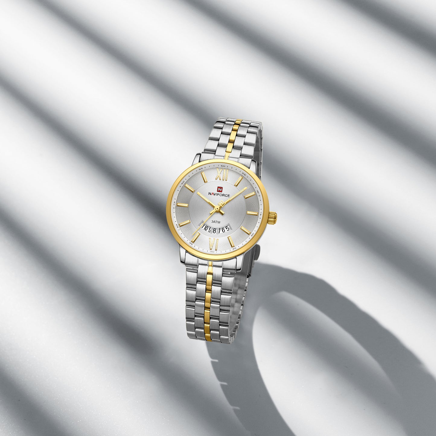 Naviforce 9238 Unico Quartz Couple Watch - Silver Gold