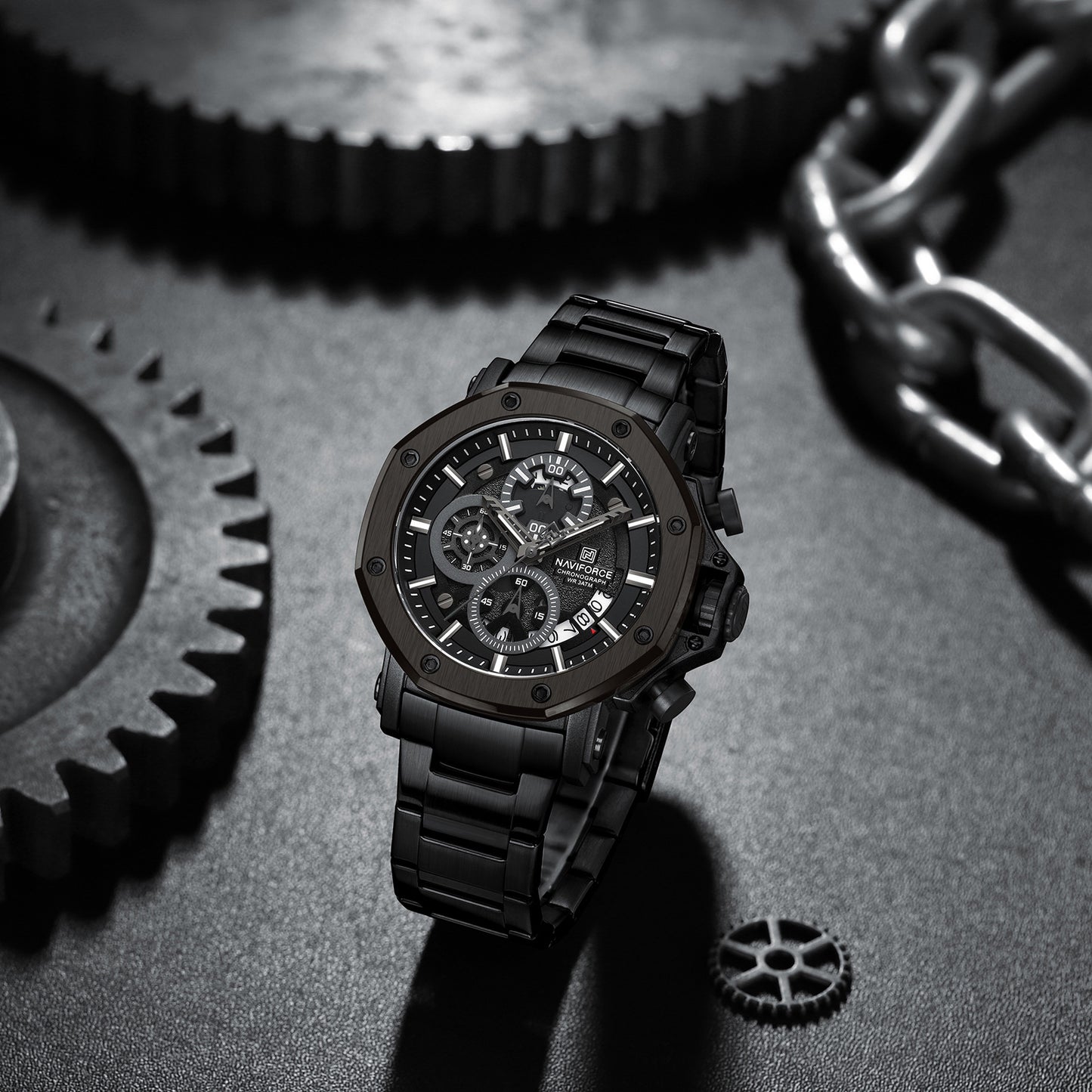 Naviforce 8065 MechaMan Steel Watch - Black