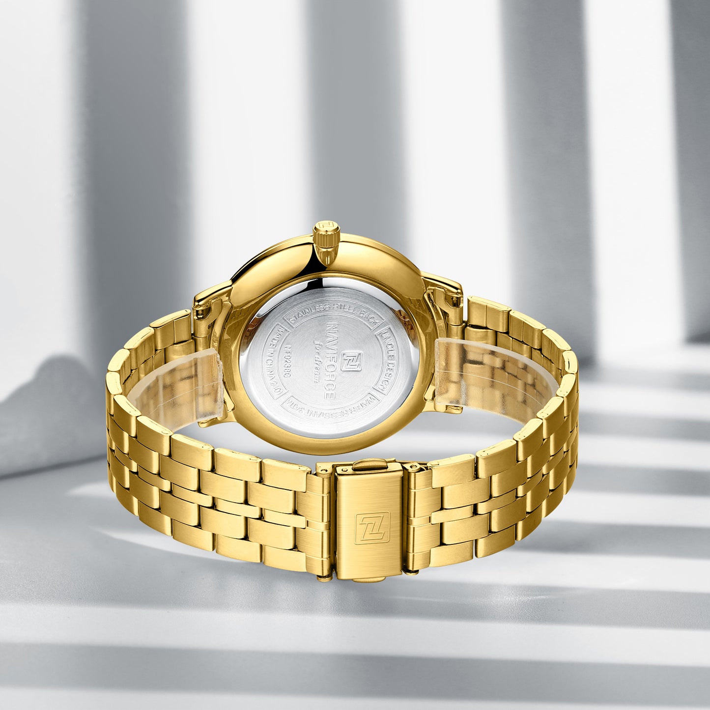 Naviforce 9238 Unico Quartz Couple Watch - Gold
