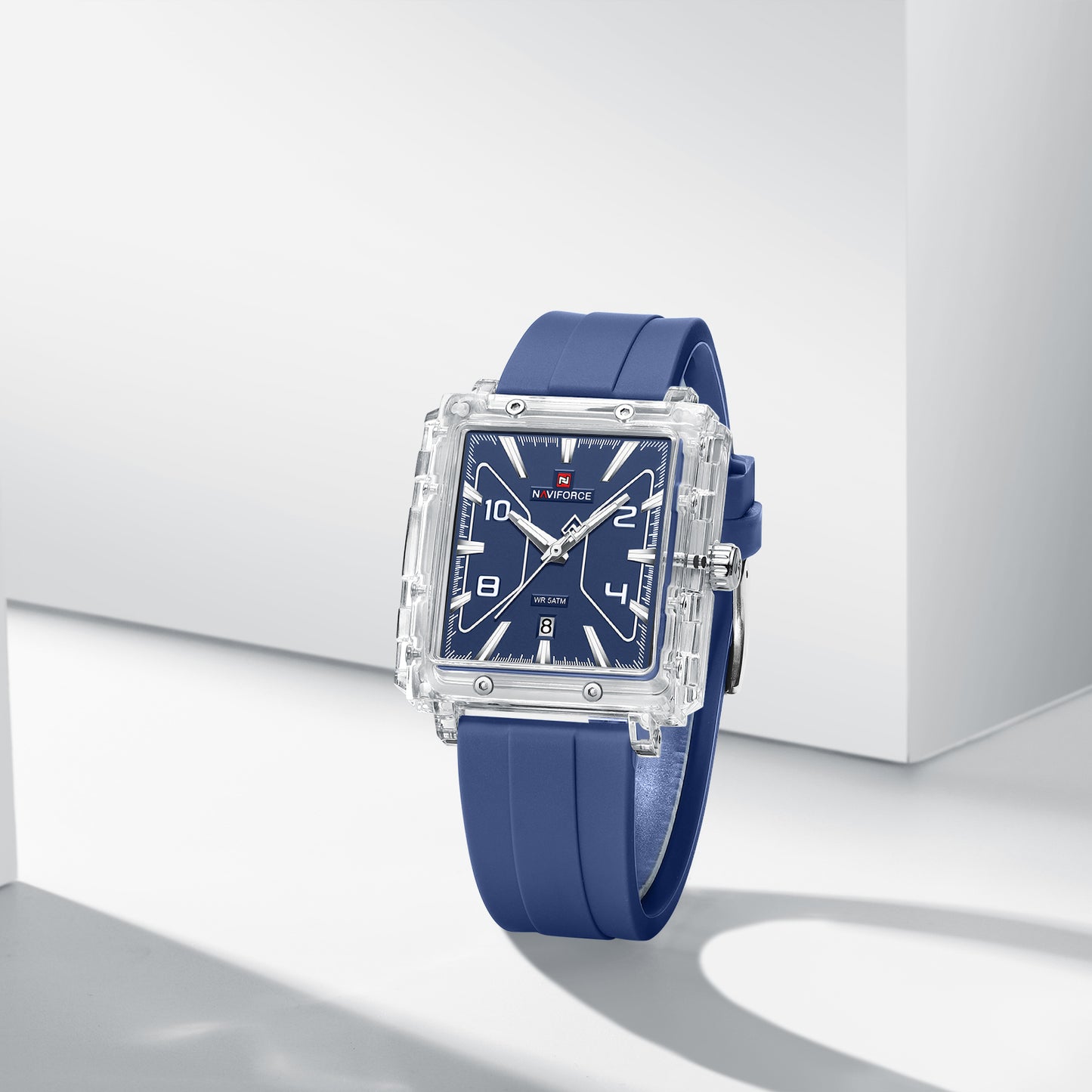 Naviforce 6112 Square Unisex Silicone Watch - Silver Blue