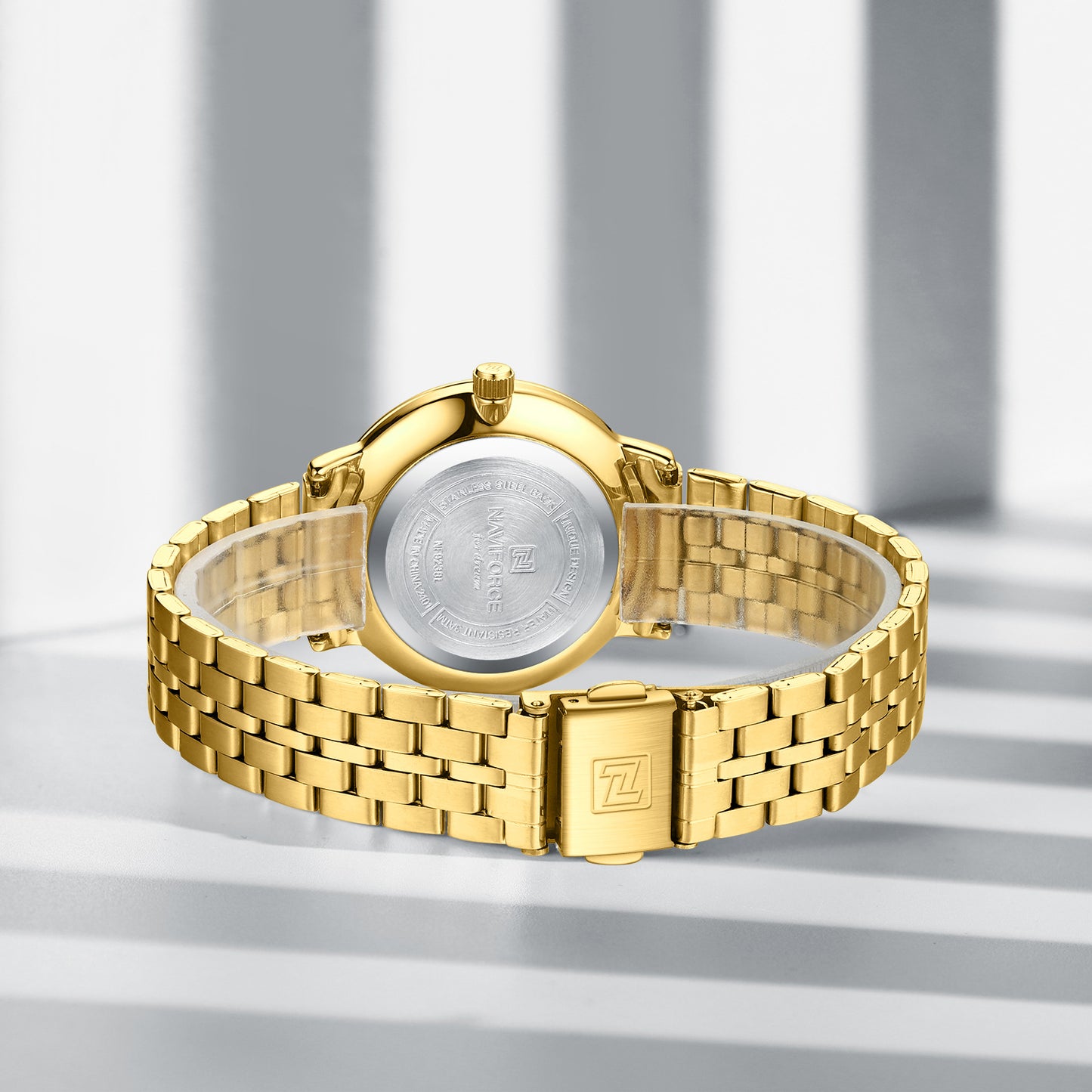 Naviforce 9238 Unico Quartz Couple Watch - Gold