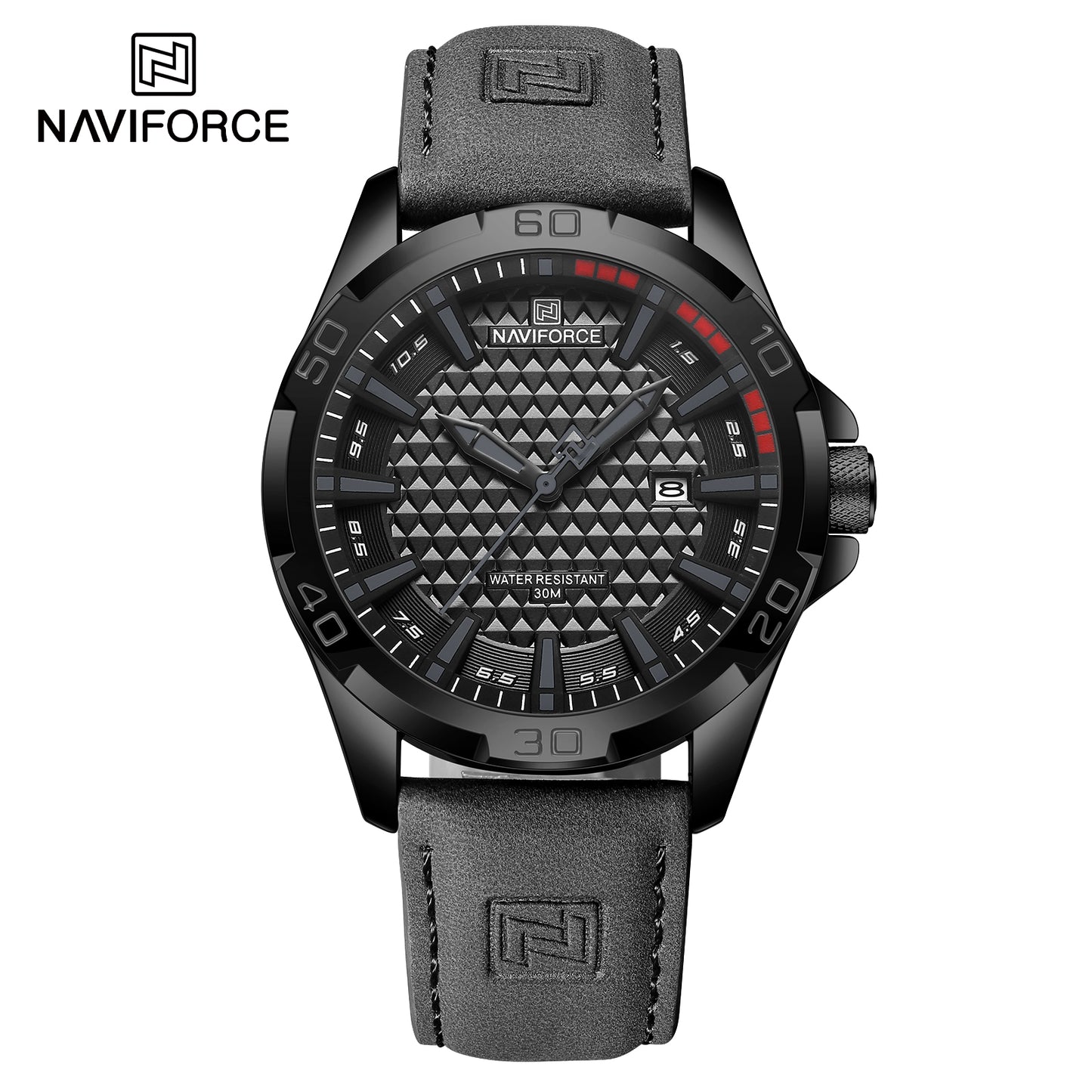 Naviforce 8023 Rotary Men Leather Watch - Grey