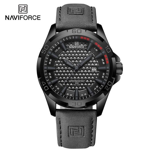 Naviforce 8023 Rotary Men Leather Watch - Grey