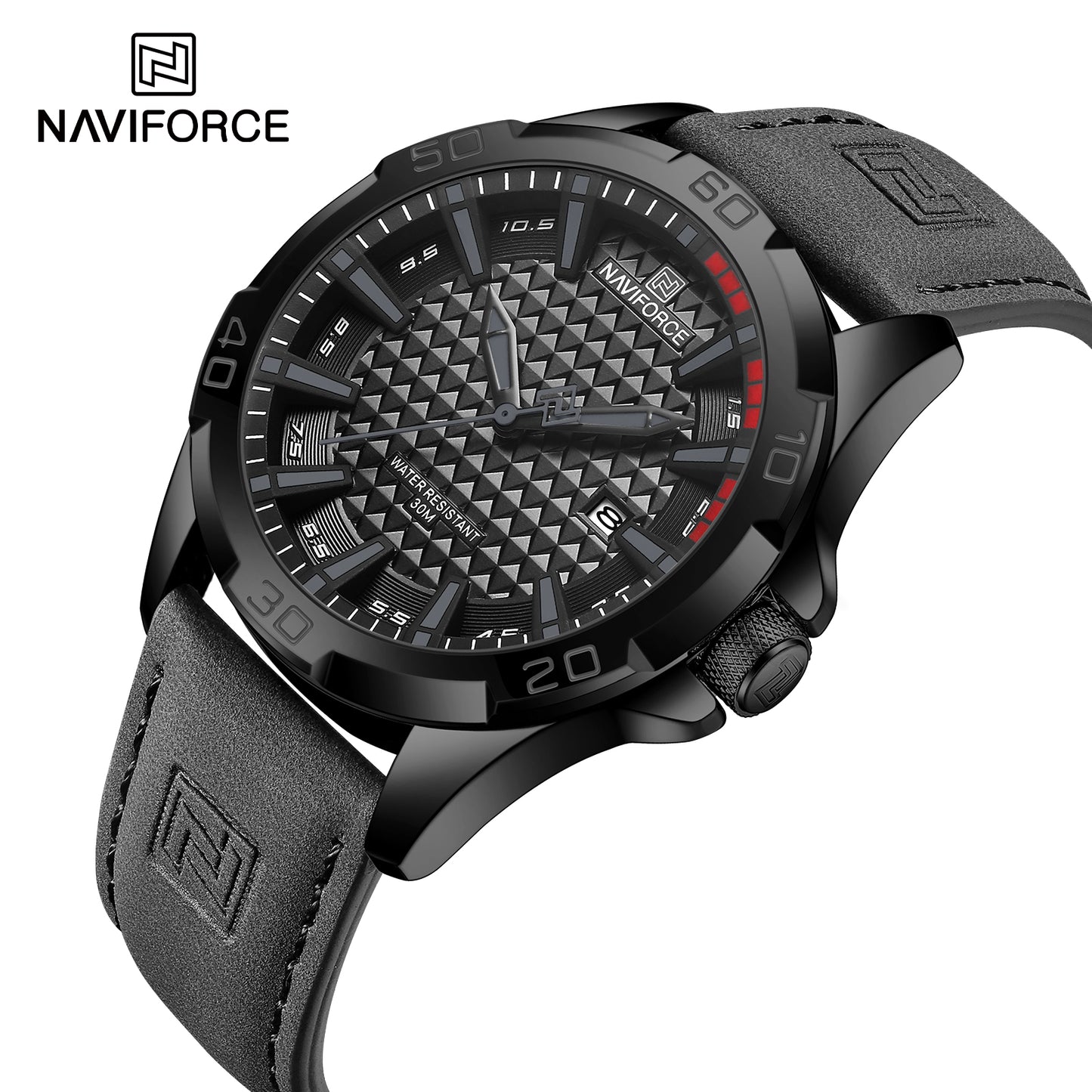 Naviforce 8023 Rotary Men Leather Watch - Grey