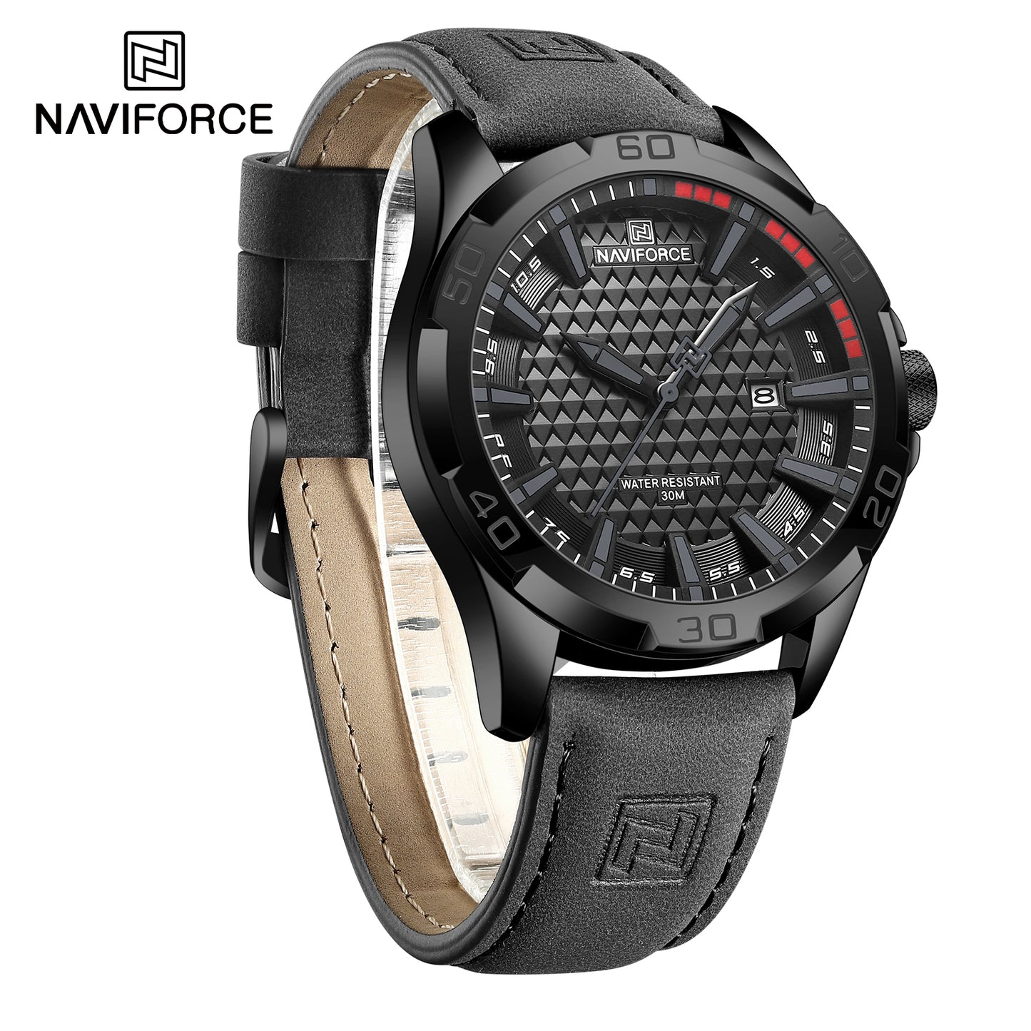 Naviforce 8023 Rotary Men Leather Watch - Grey