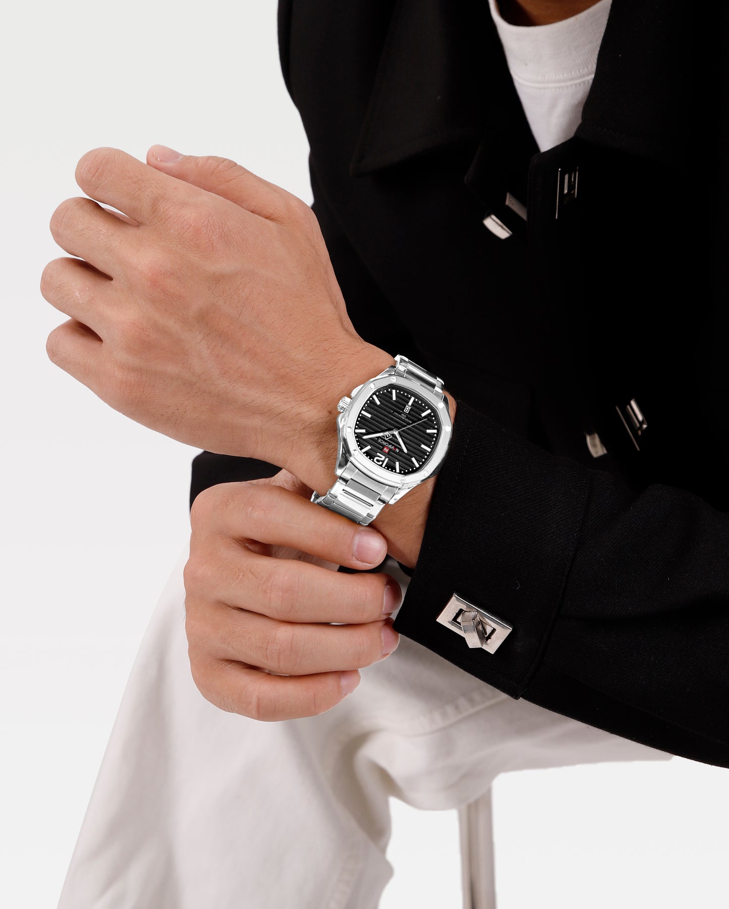 Naviforce 9243S Pantom Men Watch - Silver Black