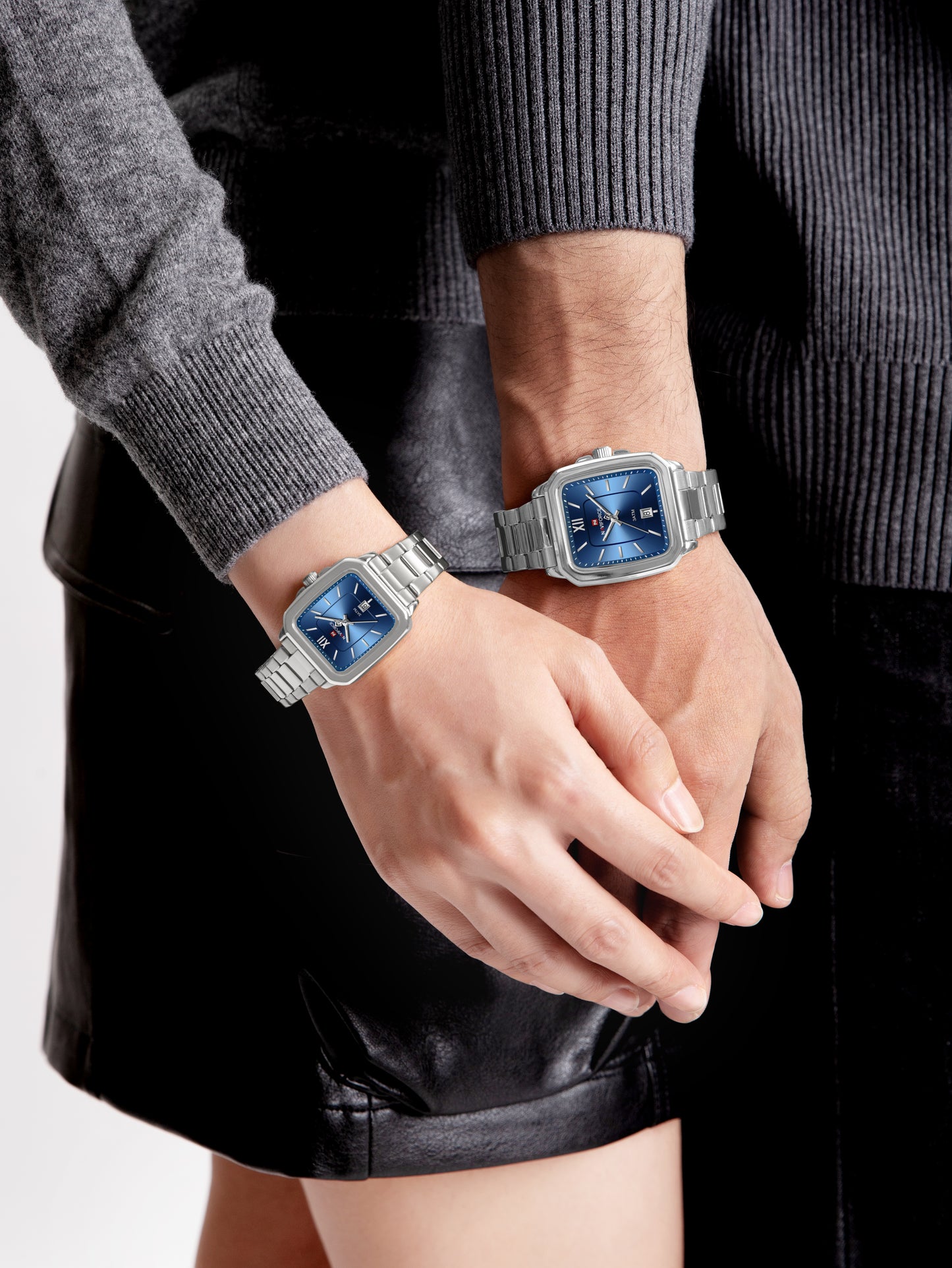 Naviforce 9239 Luxury Couple Watch - Silver Blue