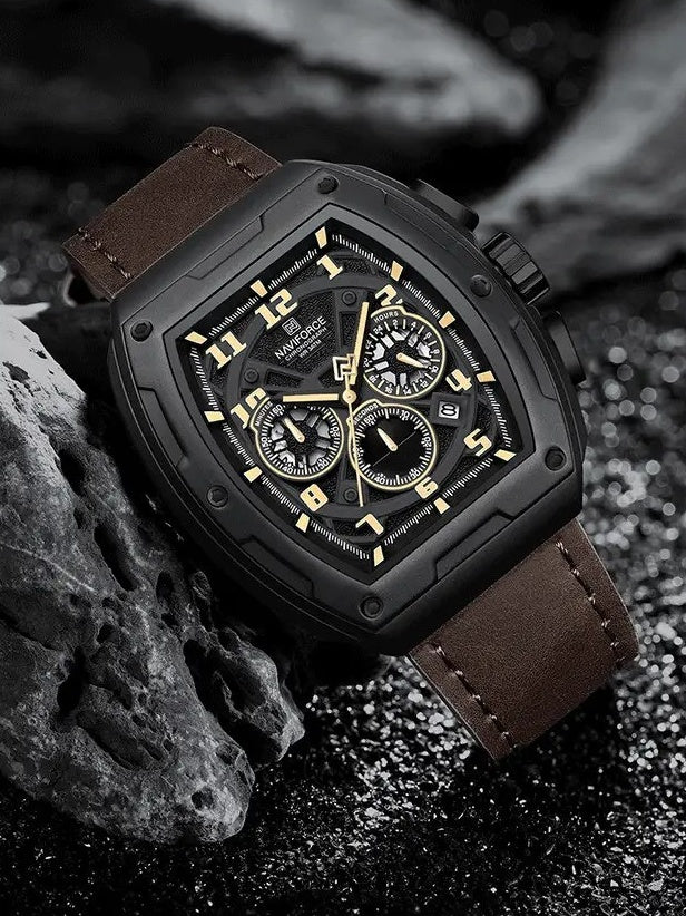 Naviforce 8053 Gently Men Leather Watch - DarkBrown