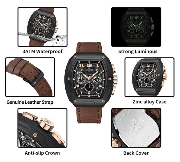 Naviforce 8053 Gently Men Leather Watch - DarkBrown