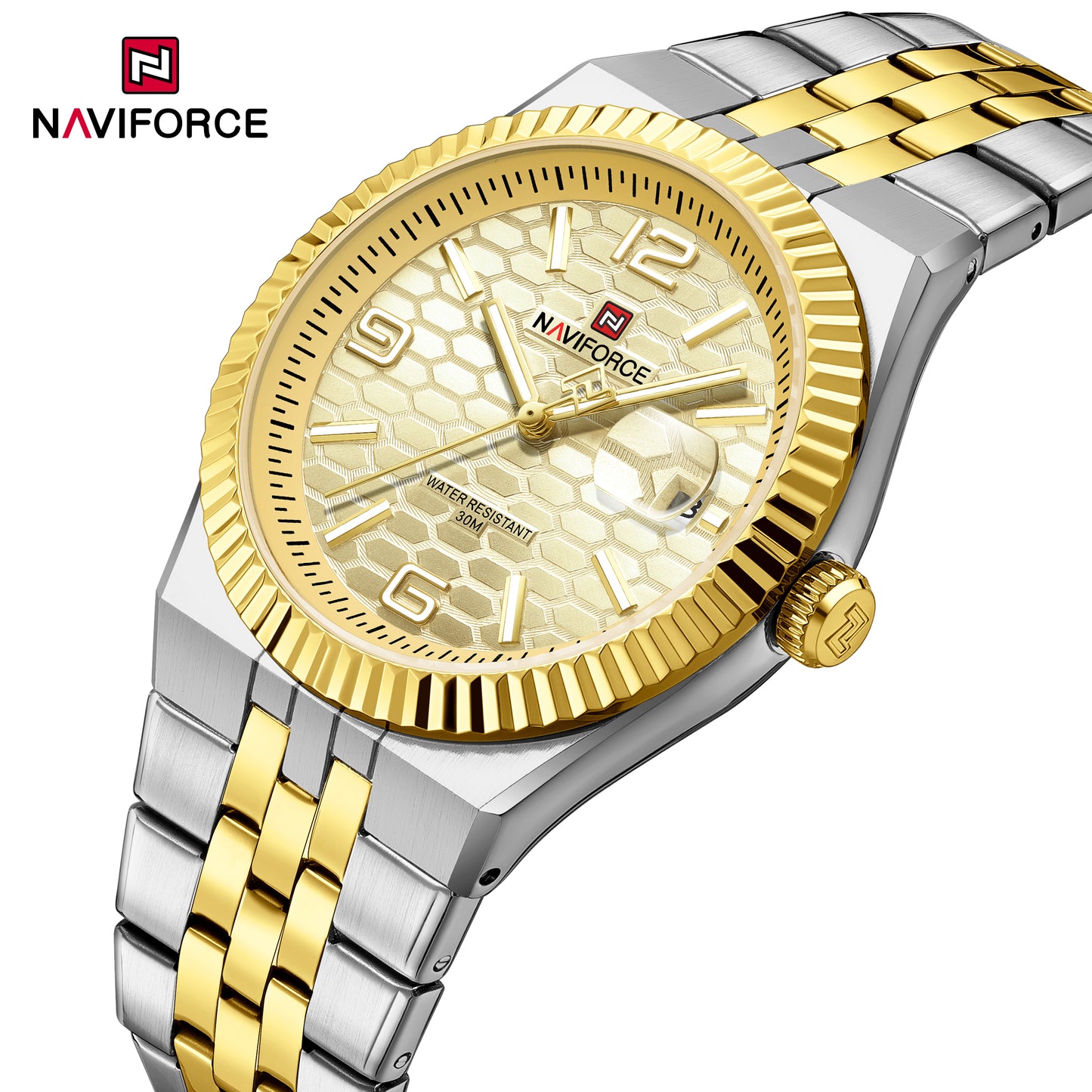 Naviforce 9277 Lotus Men Watch - Silver Gold