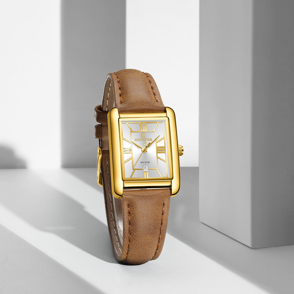 Naviforce 5074 Piper Women Leather Watch - Gold-Brown White
