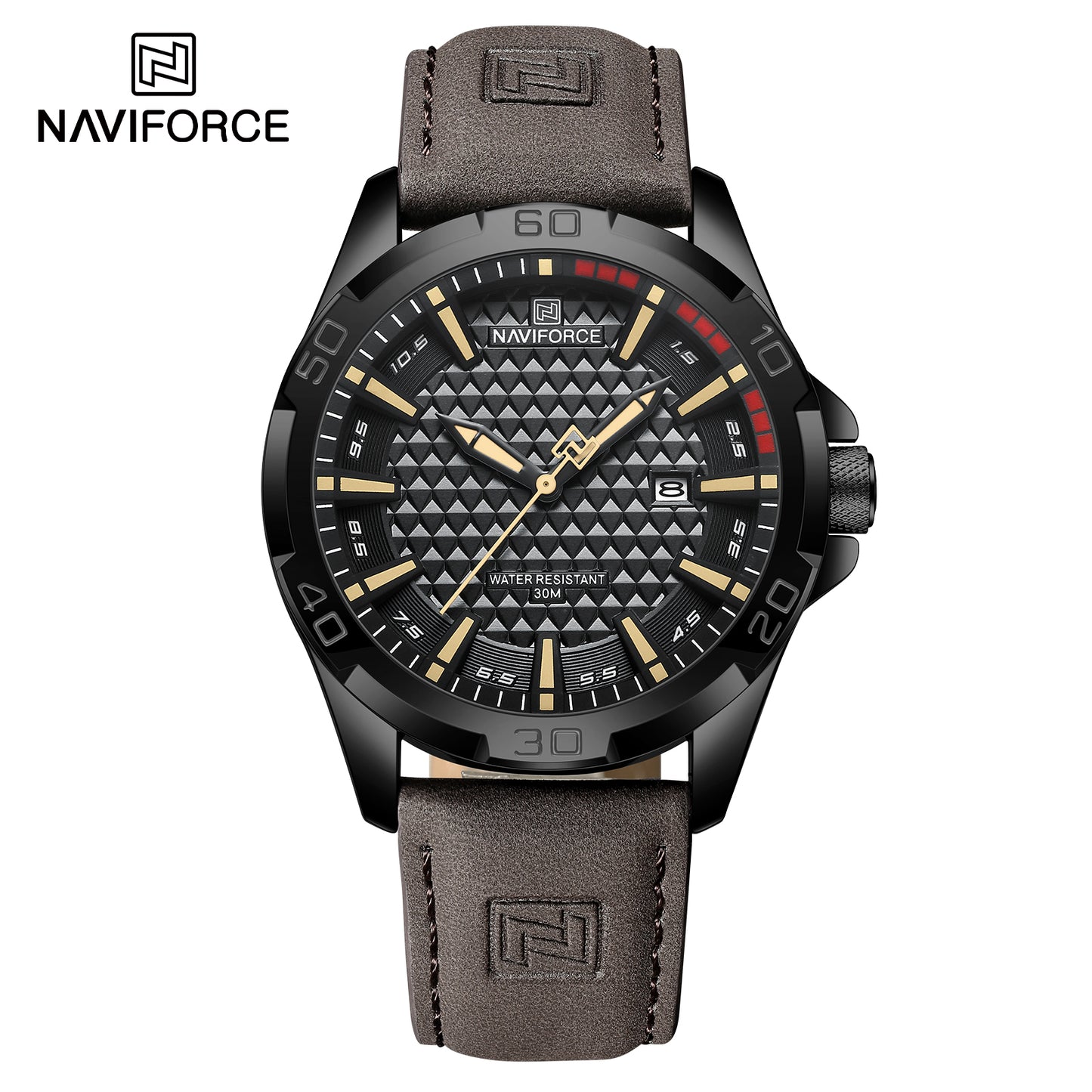 Naviforce 8023 Rotary Men Leather Watch - Dark Brown