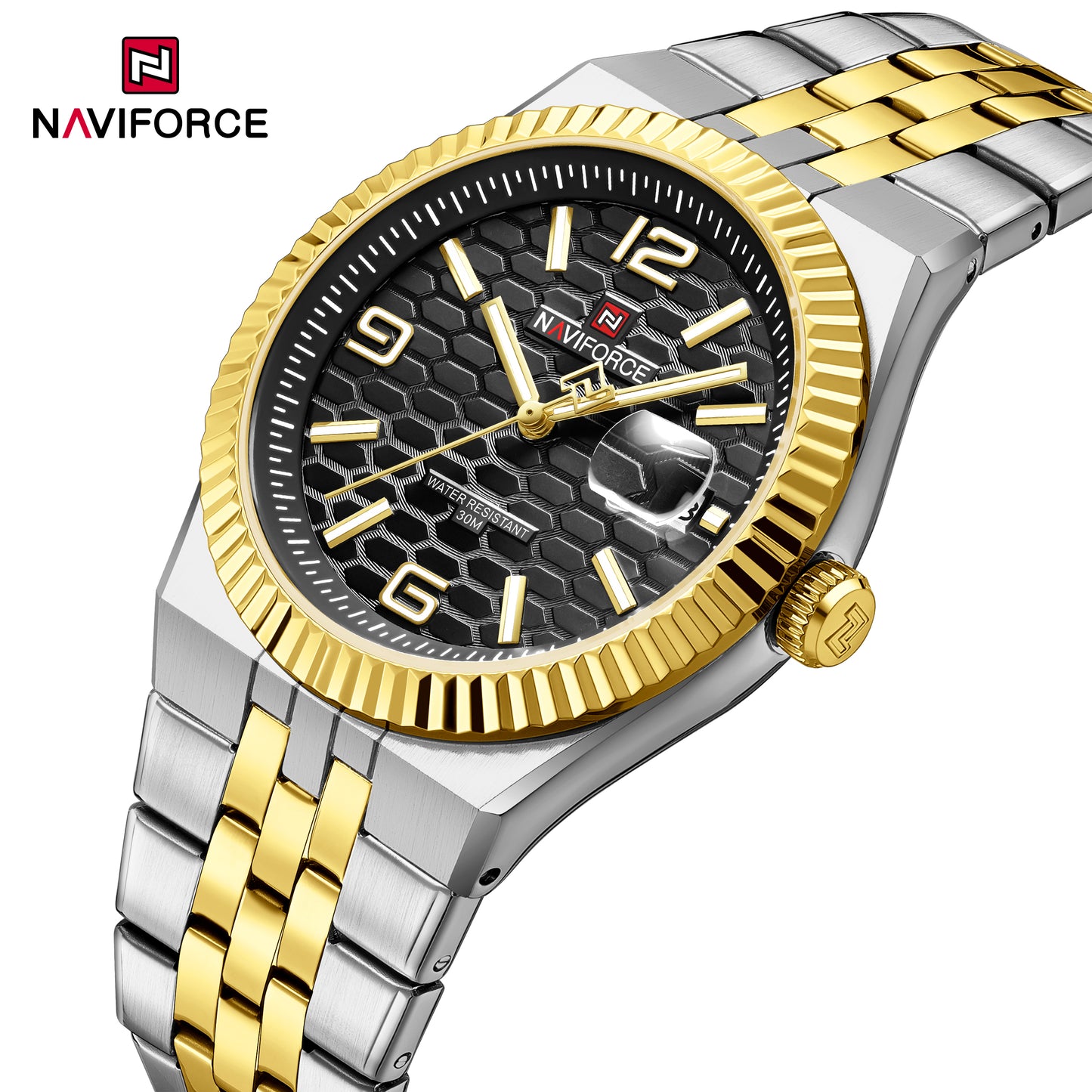 Naviforce 9277 Lotus Men Watch - Silver Black-Gold