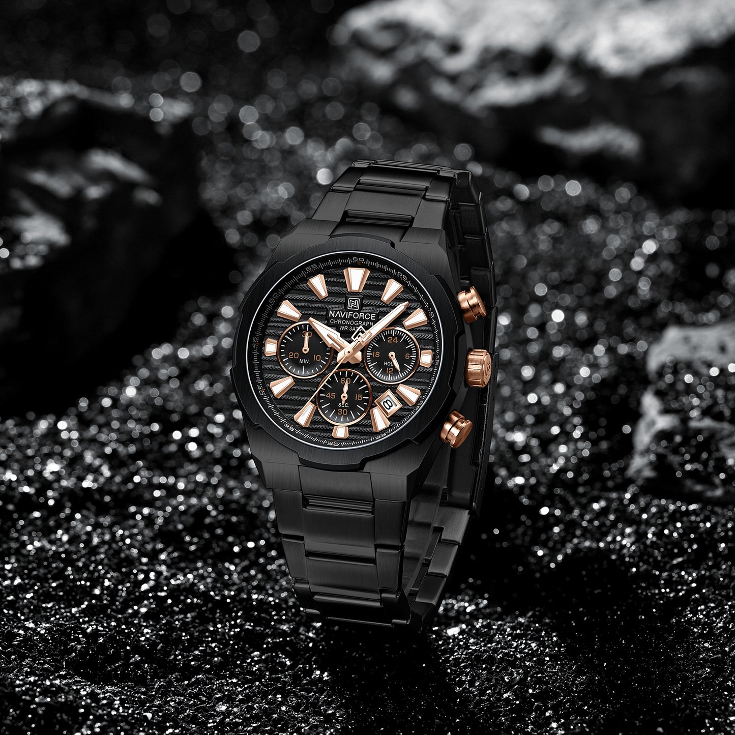 Naviforce 8081 Gamora Men Watch - Black RoseGold