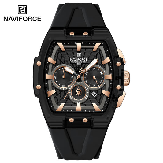 Naviforce 6113 Kwada Chrono Silicone Watch - Black RoseGold