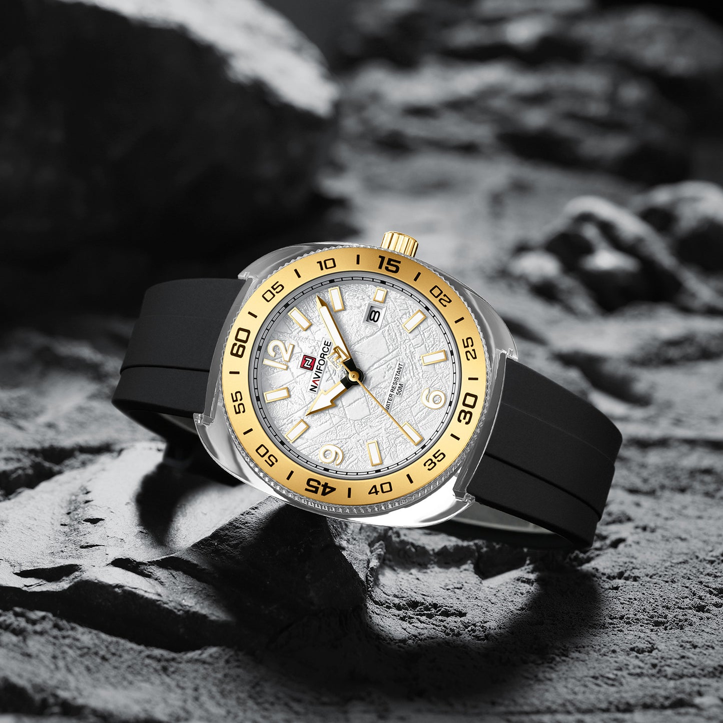 Naviforce 7130 Foxfire Unisex Silicone Watch - Black Gold-White