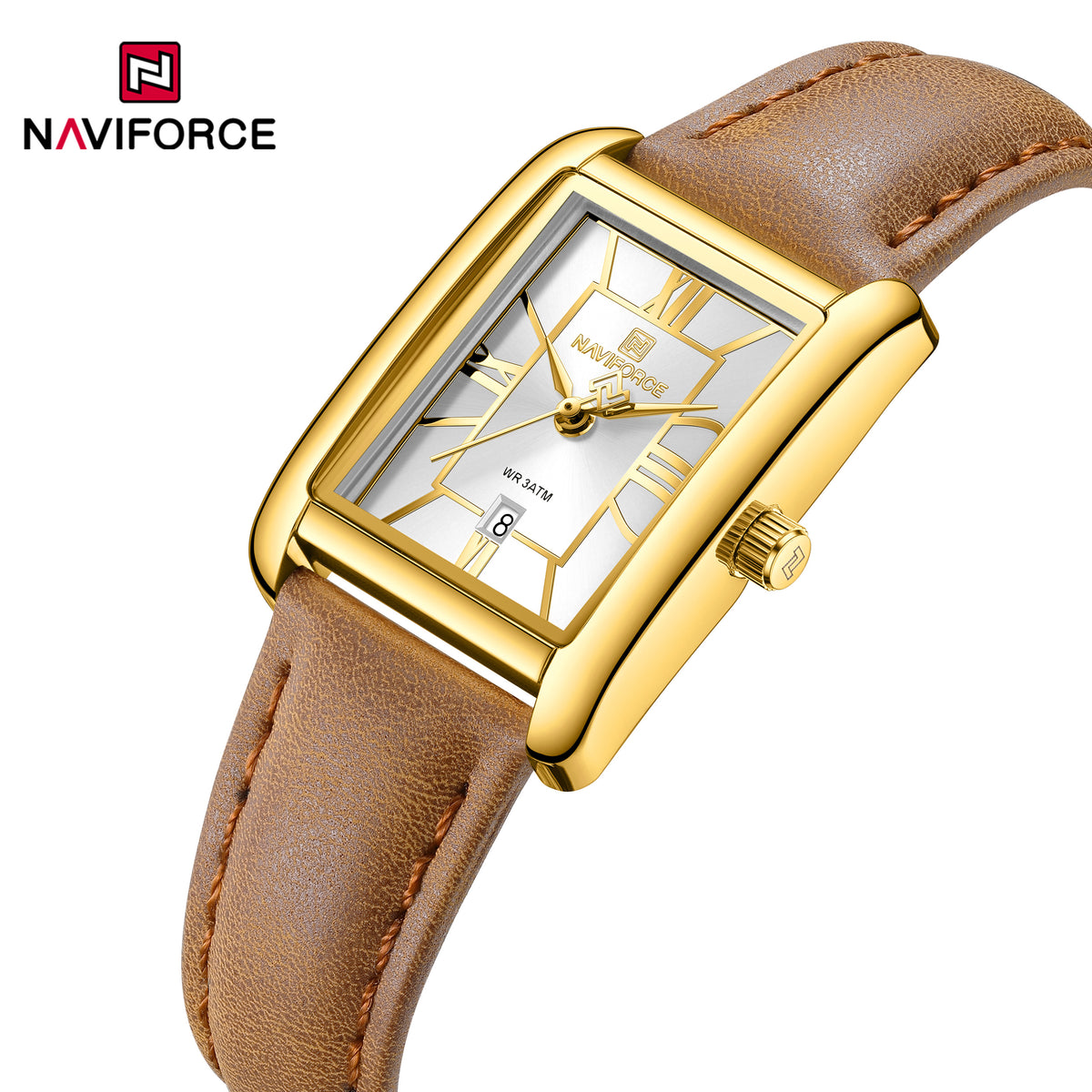 Naviforce 5074 Piper Women Leather Watch - Gold-Brown White
