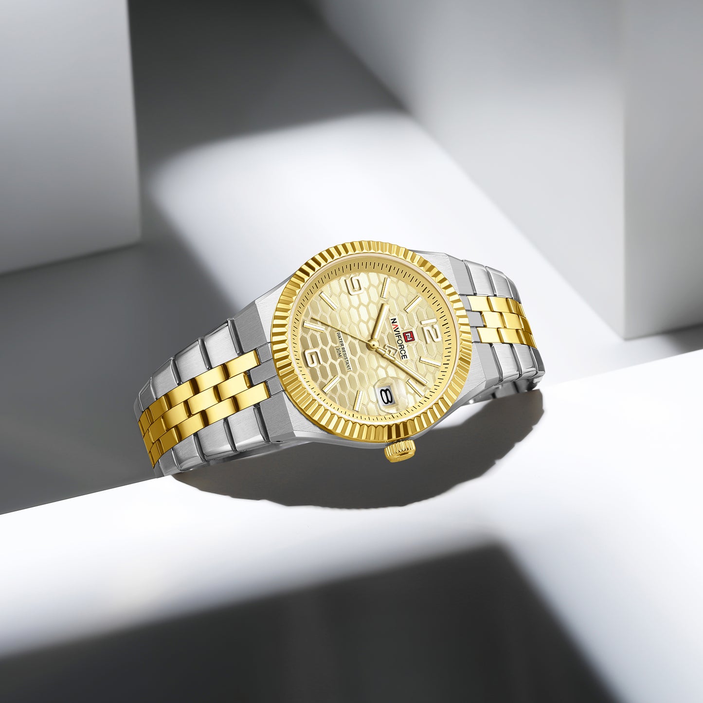 Naviforce 9277 Lotus Men Watch - Silver Gold