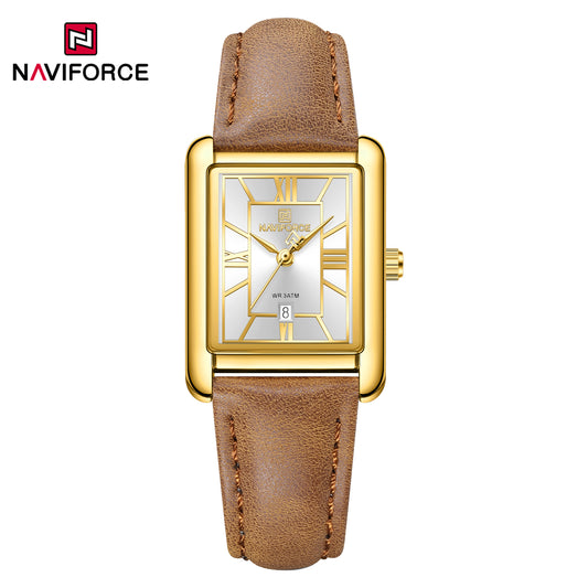 Naviforce 5074 Piper Women Leather Watch - Gold-Brown White