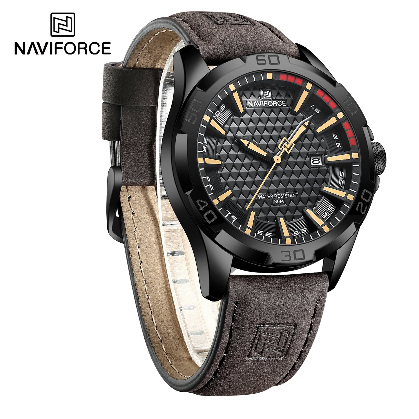 Naviforce 8023 Rotary Men Leather Watch - Dark Brown