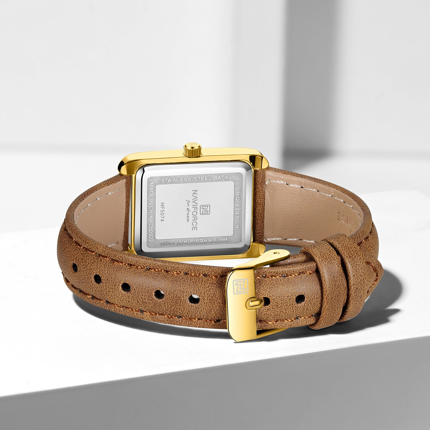 Naviforce 5074 Piper Women Leather Watch - Gold Brown