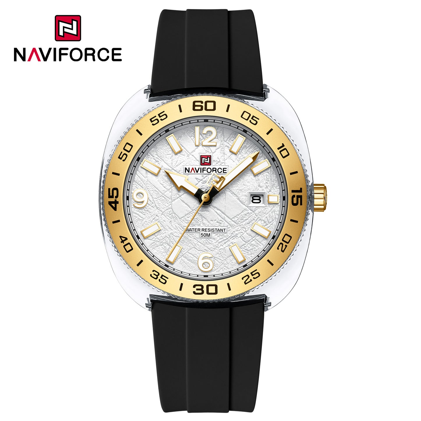 Naviforce 7130 Foxfire Unisex Silicone Watch - Black Gold-White