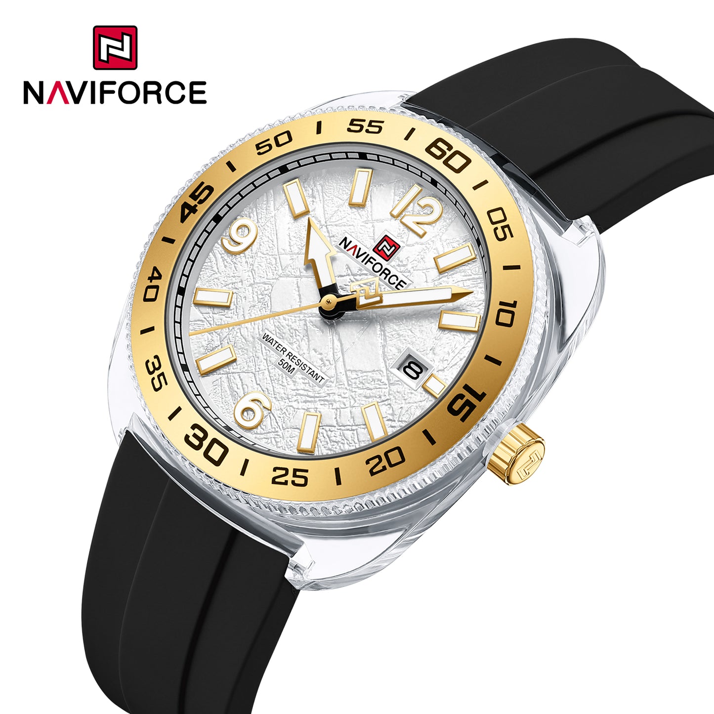 Naviforce 7130 Foxfire Unisex Silicone Watch - Black Gold-White
