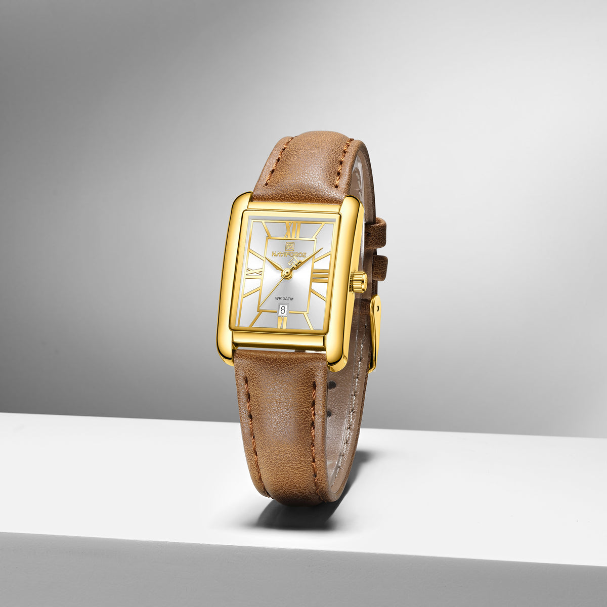 Naviforce 5074 Piper Women Leather Watch - Gold-Brown White