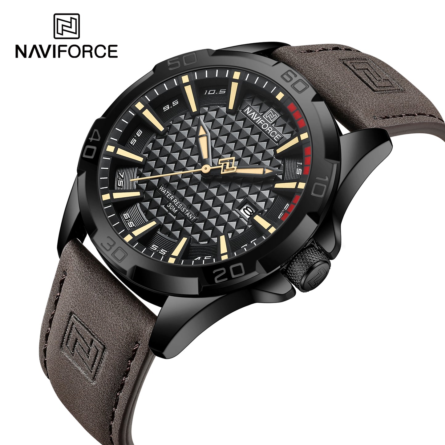Naviforce 8023 Rotary Men Leather Watch - Dark Brown