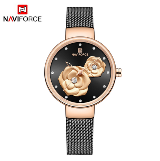 Naviforce 5013 Venice Floral Women Watch - Black