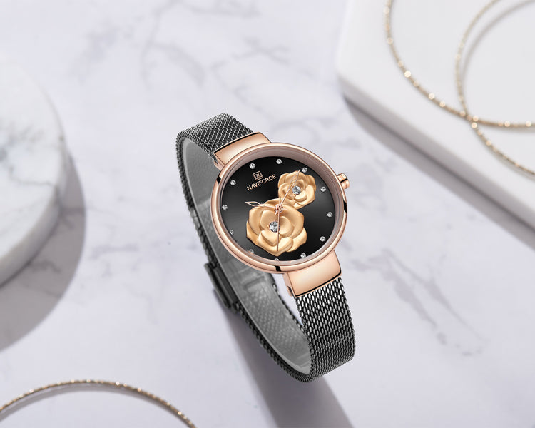 Naviforce 5013 Venice Floral Women Watch - Black