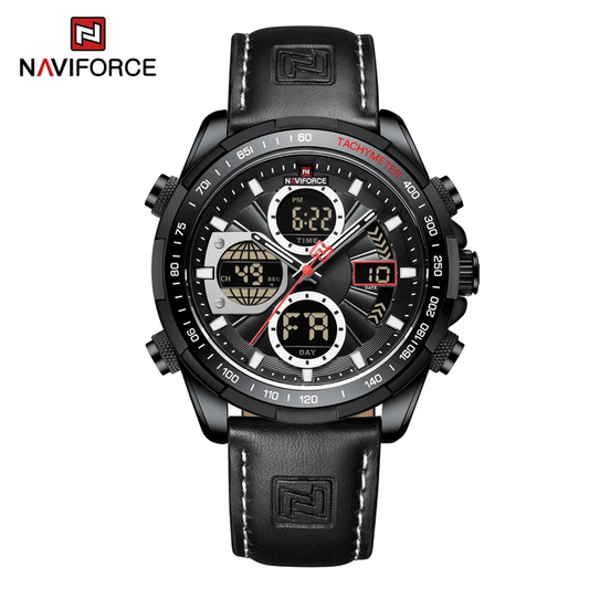 Naviforce 9197 Electron Men Leather Watch - Black
